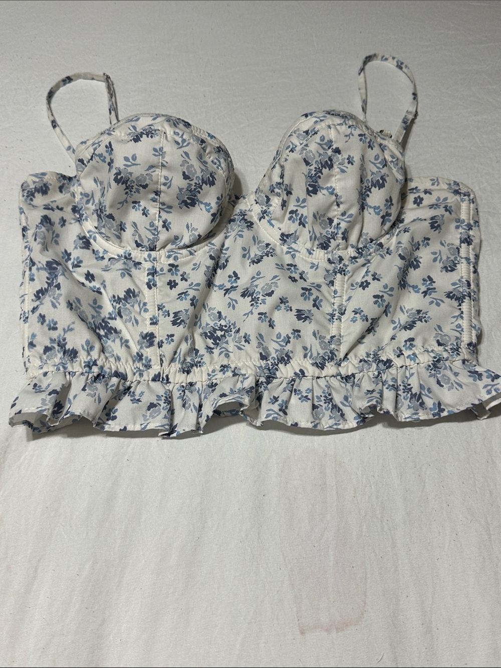 Urban Outfitters White Crop Bustier with Blue Floral